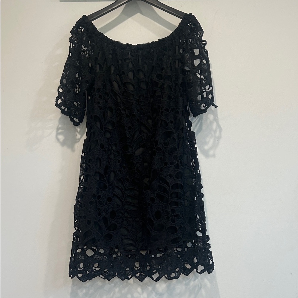 Pretty garden boutique Black eyelet Lace Off-Shoulder Dress women’s XL new w tag